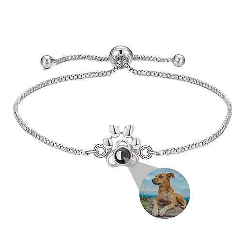 Liskanap Personalisierte Foto Armband Pfote Projektion Armband mit Eigenen Bild im Stein Benutzerdefinierte Lupe Foto Armbander Versteckte Fotoarmband für Damen Frauen Silber Rose Gold Schwarz von Liskanap