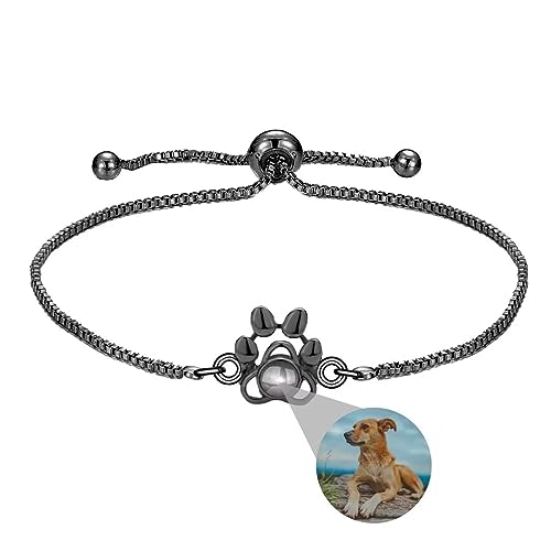 Liskanap Personalisierte Foto Armband Pfote Projektion Armband mit Eigenen Bild im Stein Benutzerdefinierte Lupe Foto Armbander Versteckte Fotoarmband für Damen Frauen Silber Rose Gold Schwarz von Liskanap