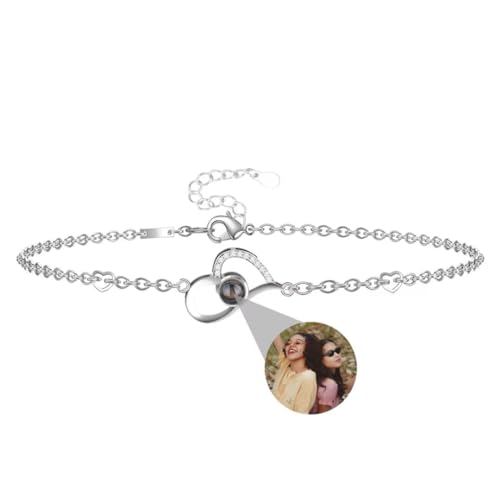 Liskanap Personalisiertes Foto Armband Mit Bild Projektion im Stein - 925 Sterling Silber 'Liebe Dich' in 100 Sprachen - Kreis Kugel Denkmal der Liebe Schmuckgeschenk für Damen von Liskanap