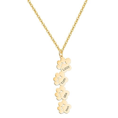 Liskanap Personalisierte Pfote Halskette mit 1-4 Namen Gravur 925 Sterling Silber Hund Katze Namenskette Rose Gold Memorial Haustier Geschenk für Frauen Damen (Gold- max 4 Namen) von Liskanap