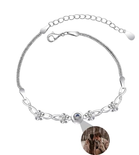 Liskanap Personalisiertes Foto Projektions Armband Ich liebe dich Armband 100 Sprachen für Damen Herren Projektion Bild-Kreis-Charme Denkmal der Liebe Muttertagsgeschenke 925 Sterling Silber RoseGold von Liskanap