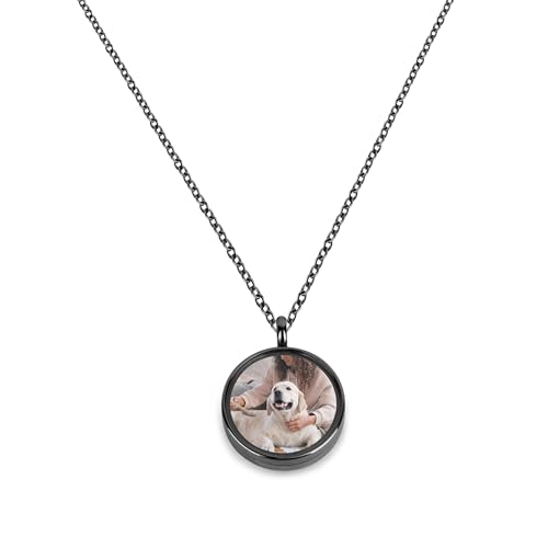 Personalisiert Haustiere Urne Medaillon Halskette mit Foto Text Name Hund und Katze Tierhaar Anhänger Kette für Asche Haustier Verlust Andenken Geschenke Gedenken Memorial Edelstahl (Schwarz) von Liskanap