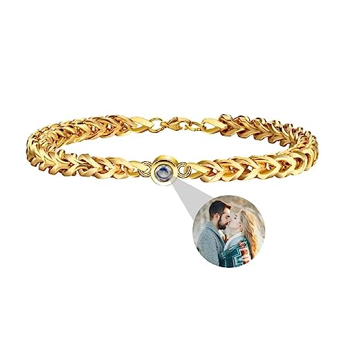 Personalisierte Foto Armband Benutzerdefinierte Projektion Armband mit Eigenen Bild im Stein Lupe Foto Armbänder Verstecktem Fotoarmband für Frauen Damen Herren Männer Paar Silber Rose Gold Schwarz von Liskanap