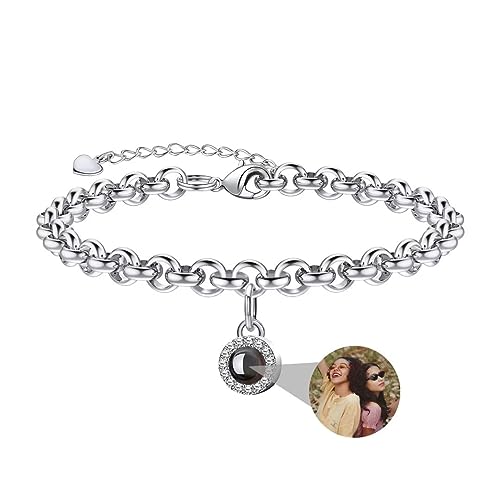 Personalisierte Foto Armband Benutzerdefinierte Runde Perle Projektion Armband mit Eigenen Bild im Stein, Lupe Foto Armbänder, Verstecktem Fotoarmband für Frauen Damen Freundschaft Silber Rose Gold von Liskanap