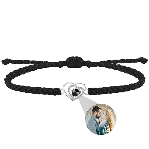 Personalisierte Foto Armband Herz Projektion Armband mit Bild im Stein Ich Liebe Dich Armband 100 Sprachen für Damen Gedenkstätte Freundschaft Weihnachten Geschenk Verstellbares Seilband von Liskanap