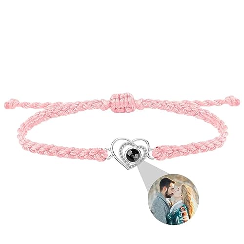 Personalisierte Foto Armband Herz Projektion Armband mit Bild im Stein Ich Liebe Dich Armband 100 Sprachen für Damen Gedenkstätte Freundschaft Weihnachten Geschenk Verstellbares Seilband von Liskanap