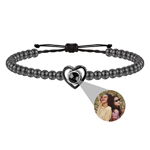 Personalisierte Foto Armband Herz Projektion Armband mit Versteckte Bild Rund Perle Ich liebe dich Armband 100 Sprachen für Damen Herren Freunde Weihnachten Memorial Geschenk Silber RoseGold Schwarz von Liskanap