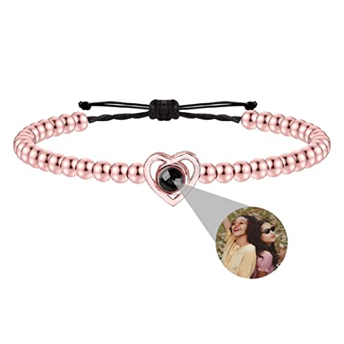 Personalisierte Foto Armband Herz Projektion Armband mit Versteckte Bild Rund Perle Ich liebe dich Armband 100 Sprachen für Damen Herren Freunde Weihnachten Memorial Geschenk Silber RoseGold Schwarz von Liskanap