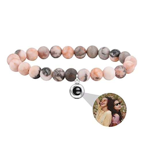 Personalisierte Foto Armband Rund Perle Projektion Armband mit Versteckte Bild im Stein Ich liebe dich Armband 100 Sprachen für Damen Herren Freunde Paar Vatertag Graduierung Memorial Geschenk von Liskanap