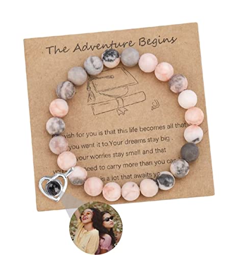 Personalisierte Foto Armband Rund Perle Projektion Armband mit Versteckte Bild im Stein Ich liebe dich Armband 100 Sprachen für Damen Herren Freunde Paar Vatertag Graduierung Memorial Geschenk von Liskanap