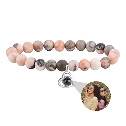 Personalisierte Foto Armband Rund Perle Projektion Armband mit Versteckte Bild im Stein Ich liebe dich Armband 100 Sprachen für Damen Herren Freunde Paar Vatertag Graduierung Memorial Geschenk von Liskanap