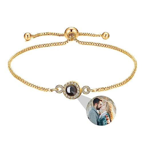 Personalisiertes Foto Armband Rund Mit Projektion Und Erinnerung Bild Im Stein - Ich Liebe Dich In 100 Sprachen - Für Damen, Freunde, Mutter - Weihnachten Denkmal Geschenk - Silber, Rose Gold, Schwarz von Liskanap