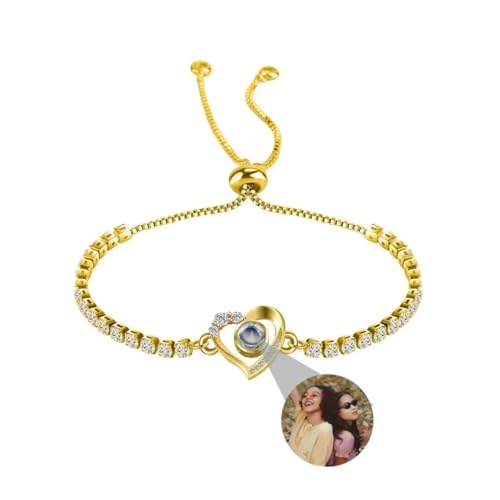 Personalisiertes Foto Armband Rund - Projektion Mit Erinnerung Bild im Stein - Ich Liebe Dich in 100 Sprachen - Für Damen, Freunde, Mutter - Weihnachten, Denkmal Geschenk - Silber, Rose Gold, Schwarz von Liskanap