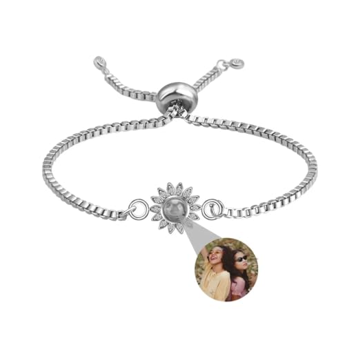 Personalisiertes Foto Armband Rund - Projektion Mit Erinnerung Bild im Stein - Ich Liebe Dich in 100 Sprachen - Für Damen, Freunde, Mutter - Weihnachten, Denkmal Geschenk - Silber, Rose Gold, Schwarz von Liskanap