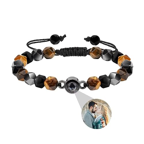 Personalisierte Foto Armband Runde Perle Projektion Armband mit Bild im Stein Ich Liebe Dich Armband 100 Sprachen für Damen Herren Paar Freundschaft Geschenk Einstellbar Seilband von Liskanap