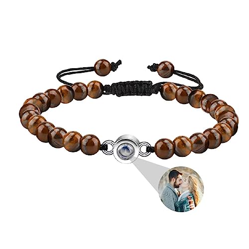 Personalisierte Foto Armband Runde Perle Projektion Armband mit Bild im Stein Ich Liebe Dich Armband 100 Sprachen für Damen Herren Paar Freundschaft Geschenk Einstellbar Seilband von Liskanap