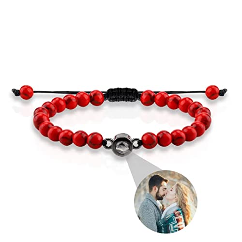 Personalisierte Foto Armband Runde Perle Projektion Armband mit Bild im Stein Ich Liebe Dich Armband 100 Sprachen für Damen Herren Paar Freundschaft Geschenk Einstellbar Seilband von Liskanap