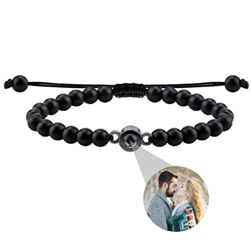 Personalisierte Foto Armband Runde Perle Projektion Armband mit Bild im Stein Ich Liebe Dich Armband 100 Sprachen für Damen Herren Paar Freundschaft Geschenk Einstellbar Seilband von Liskanap