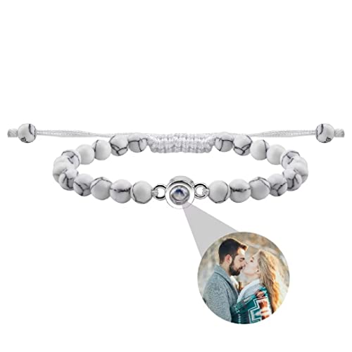 Personalisierte Foto Armband Runde Perle Projektion Armband mit Bild im Stein Ich Liebe Dich Armband 100 Sprachen für Damen Herren Paar Freundschaft Geschenk Einstellbar Seilband von Liskanap