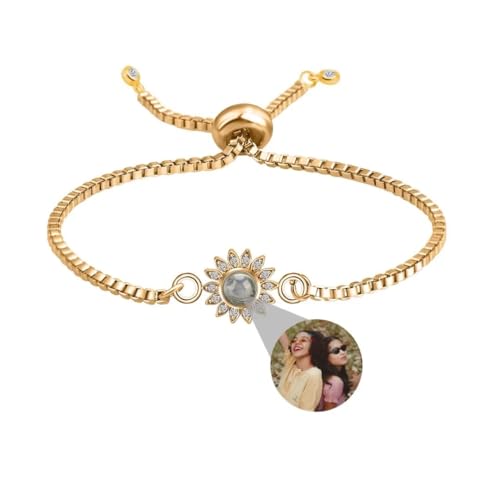 Personalisierte Foto Armband Sonnenblume Projektion Armband mit Eigenen Bild im Stein Lupe Verstecktem Ich Liebe Dich Armband 100 Sprachen für Frauen Damen Weihnachten Silber Rose Gold von Liskanap