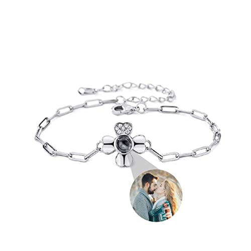 Liskanap Personalisierte Foto Armband Vierblättriges Kleeblatt Projektion Armband mit Bild im Stein Ich liebe dich Armband 100 Sprachen für Damen Freunde Gedenkfeier Geschenk Silber Rose Gold von Liskanap