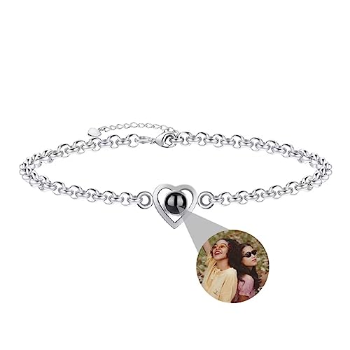 Personalisierte Foto Armband mit Bild Projektion Armband im Stein Herz Ich Liebe dich Armband 100 Sprachen für Damen Frauen Denkmal Weihnachten Freundschaft Geschenk Silber Rose Gold von Liskanap