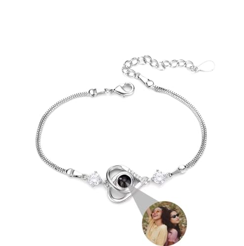 Personalisiertes Foto-Armband Mit Bild-Projektion im Stein-Herz - Ich Liebe Dich in 100 Sprachen - Für Damen, Frauen - Denkmal, Weihnachten, Freundschaft Geschenk - Silber, Rose Gold von Liskanap