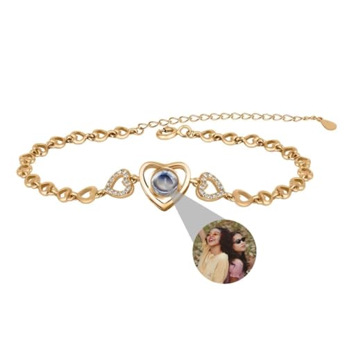 Personalisiertes Foto-Armband Mit Bild-Projektion im Stein-Herz - Ich Liebe Dich in 100 Sprachen - Denkmal Geschenk für Damen, Frauen, Weihnachten, Freundschaft - Silber, Rose Gold von Liskanap