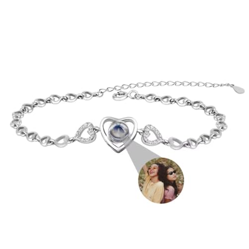 Personalisiertes Foto-Armband Mit Bild-Projektion im Stein-Herz - Ich Liebe Dich in 100 Sprachen - Denkmal Weihnachten Freundschaft Geschenk für Damen Frauen - Silber Rose Gold von Liskanap