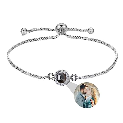 Liskanap Personalisierte Foto Armband mit Bild Rund Projektion im Stein Ich liebe dich 100 Sprachen für Damen Freunde Jahrestag Weihnachten Gedenkfeier Geschenk Silber RoseGold Schwarz von Liskanap
