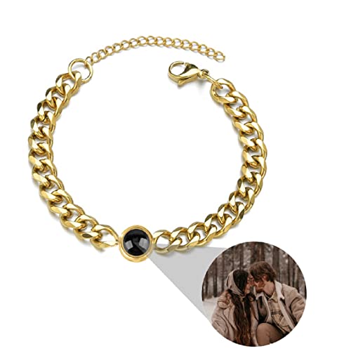 Liskanap Personalisiertes Foto Projektion Armband Bild Armband Ich liebe dich Armband 100 Sprachen Erinnerung an die Liebe Weihnachten Geburtstag Geschenke Für Männer Hip-Hop-Schmuck (Gold) von Liskanap