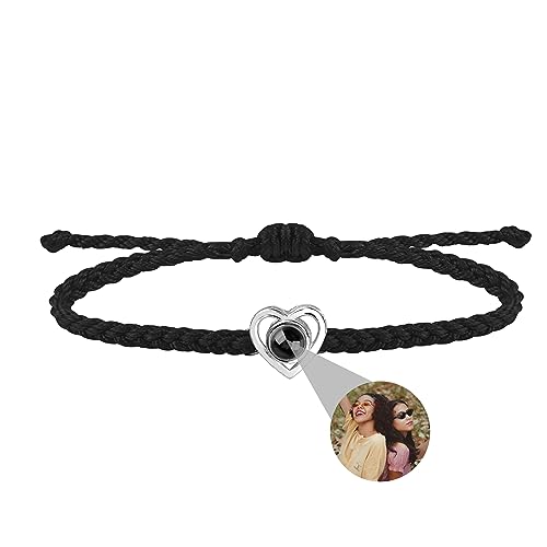 Personalisiertes Foto Projektion Armband Ich liebe dich Armband 100 Sprachen für Herren Damen Herz Projektion Bild-Kreis-Charme Denkmal der Liebe Geschenke Verstellbarer Saitenknoten von Liskanap