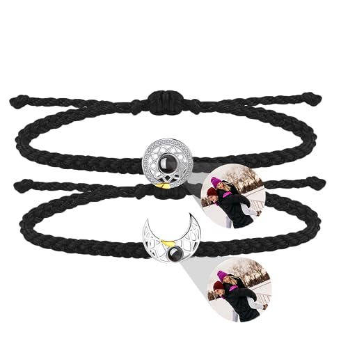 Sonne und Mond Projektionsarmband mit Foto Ich Liebe Dich Armband 100 Sprachen Magnet Passendes Paar-Armband Personalisiert für Herren Damen Freundschaft Projektion Armband für Beste Freunde von Liskanap