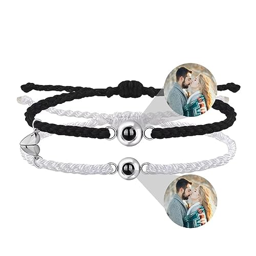 Personalisierte Foto Armband Runde Projektion Armband mit Bild im Stein Ich Liebe Dich Armband 100 Sprachen für Damen Herren Freundschaft Paar Armband Magnet Passende Armbänder Verstellbares Seil 2pcs von Liskanap