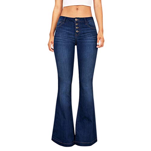 Lisli Damen Jeans Jeanshose High Waist Stretch Skinny Weite Bein Lang Jeans Hose Flared Bootcut Pants Schlaghose EU 36-42 (DE 40 / EtikettL, Dunkelblau) von Lisli