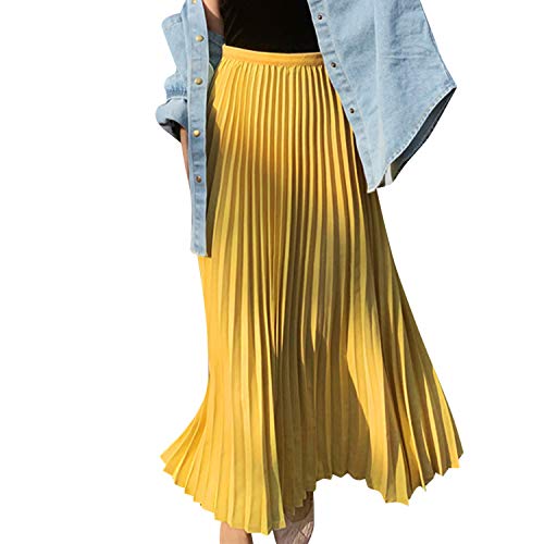 Lisli Damen Plissee Rock Maxi Falten Lang Swing Rock Faltenrock Hoch Taille Elastisch Einfarbig Gefaltetes Ausgestelltes Midi Rock für Festlich Cocktail Freizeit EU32-38 von Lisli
