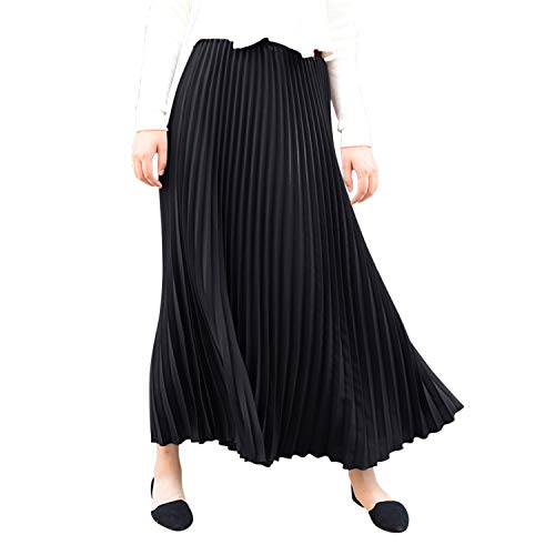 Lisli Damen Plissee Rock Maxi Falten Lang Swing Rock Faltenrock Hoch Taille Elastisch Einfarbig Gefaltetes Ausgestelltes Midi Rock für Festlich Cocktail Freizeit von Lisli