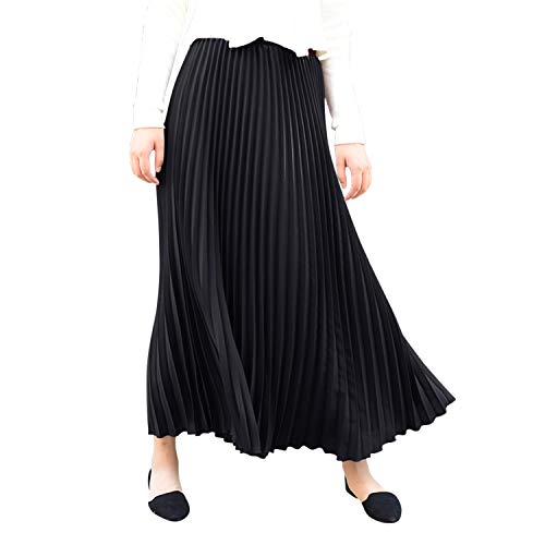 Lisli Damen Plissee Maxi Rock - Lang Falten Swing Faltenrock Mit Hoher Taille, Elastisch, Einfarbig, Ausgestellt für Festlich, Cocktail, Freizeit von Lisli