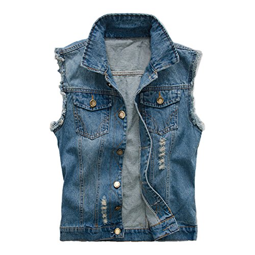 Lisli Herren Weste Ärmellos Jeans Jacke Männer Jeansjacke Jeansweste Freizeit Destroyed Denim Jacket von Lisli