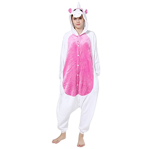 Lisli Unisex Adult Pyjamas Unisex Erwachsene Jumpsuit Onesie Tier Einteiler Schlafanzug Damen Herren Herbst Winter Lang Warm Overall Cartoon Einhorn Nachtwäsche von Lisli