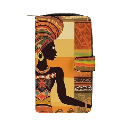 Lismndjs Clutch aus PU-Leder, lange Geldbörse mit Multi-Organizer, Handy, Kreditkartenhalter, dünne Reisetasche, Afrikanische Frau, 19.7x11x3.5cm von Lismndjs