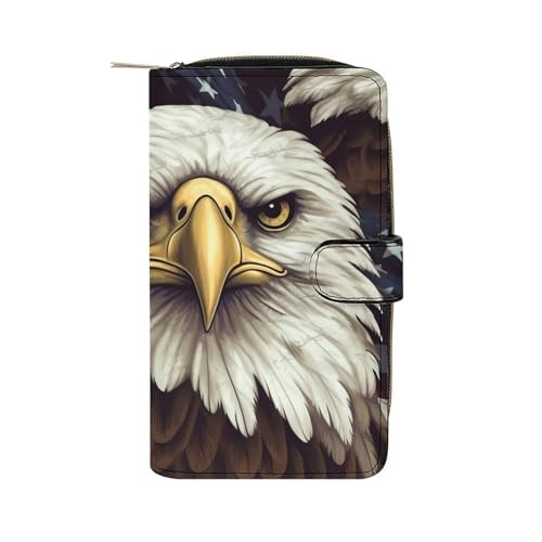 Lismndjs Clutch aus PU-Leder, lange Geldbörse mit Multi-Organizer, Handy, Kreditkartenhalter, dünne Reisetasche, Bald Eagle, 19.7x11x3.5cm von Lismndjs