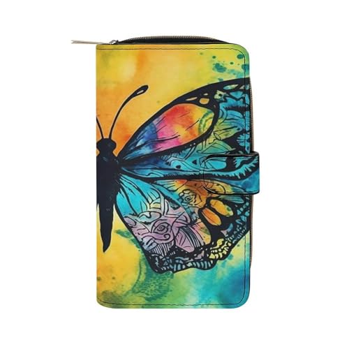 Lismndjs Clutch aus PU-Leder, lange Geldbörse mit Multi-Organizer, Handy, Kreditkartenhalter, dünne Reisetasche, Butterfly Batikfärbung, 19.7x11x3.5cm von Lismndjs