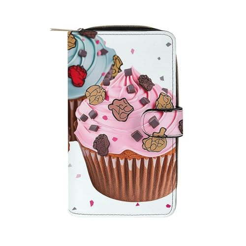 Lismndjs Clutch aus PU-Leder, lange Geldbörse mit Multi-Organizer, Handy, Kreditkartenhalter, dünne Reisetasche, Cupcake und Muffin, 19.7x11x3.5cm von Lismndjs