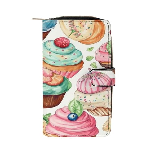 Lismndjs Clutch aus PU-Leder, lange Geldbörse mit Multi-Organizer, Handy, Kreditkartenhalter, dünne Reisetasche, Cupcakes Donuts Muffins Zucker, 19.7x11x3.5cm von Lismndjs