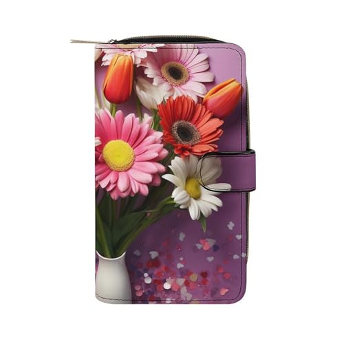 Lismndjs Clutch aus PU-Leder, lange Geldbörse mit Multi-Organizer, Handy, Kreditkartenhalter, dünne Reisetasche, Frische Blumen, 19.7x11x3.5cm von Lismndjs