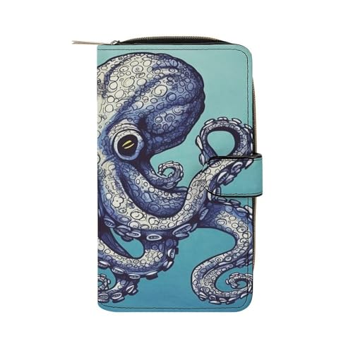 Lismndjs Clutch aus PU-Leder, lange Geldbörse mit Multi-Organizer, Handy, Kreditkartenhalter, dünne Reisetasche, Oktopus-Design, 19.7x11x3.5cm von Lismndjs