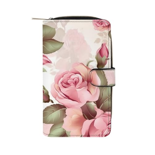 Lismndjs Clutch aus PU-Leder, lange Geldbörse mit Multi-Organizer, Handy, Kreditkartenhalter, dünne Reisetasche, Rosa Rose Floral, 19.7x11x3.5cm von Lismndjs