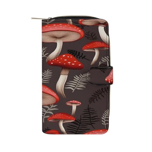 Lismndjs Clutch aus PU-Leder, lange Geldbörse mit Multi-Organizer, Handy, Kreditkartenhalter, dünne Reisetasche, Rote Pilze, 19.7x11x3.5cm von Lismndjs