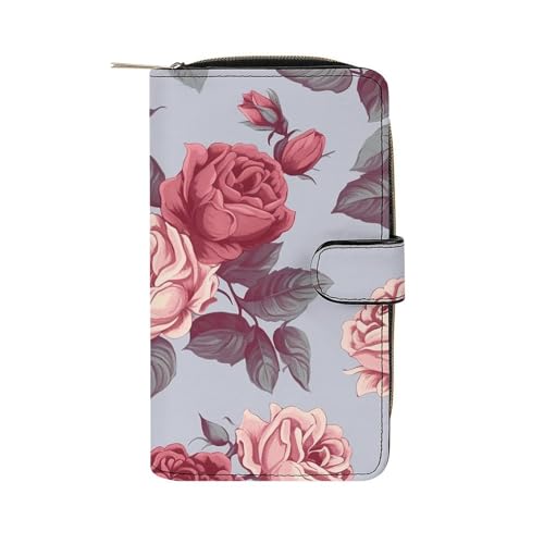 Lismndjs Clutch aus PU-Leder, lange Geldbörse mit Multi-Organizer, Handy, Kreditkartenhalter, dünne Reisetasche, Rote Rosen, 19.7x11x3.5cm von Lismndjs